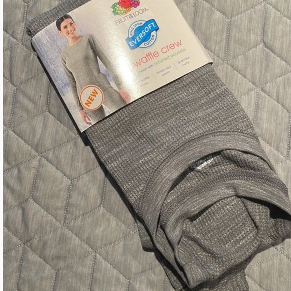 Fruit of the Loom Women's Long Underwear Waffle Crew Neck Thermal Top gray grey - Picture 6 of 8